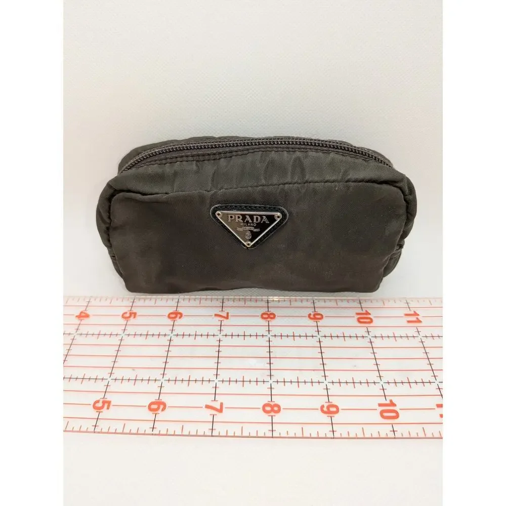 PRADA Pouch Tessuto Green Nylon Khaki Authentic Zip Bag